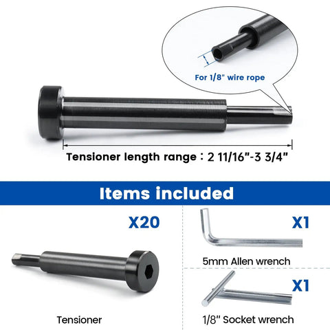 Hidden End Swage Receiver Kit 20 Pack 1/8 Inch Black Invisible Cable Railing Hardware For 2x2 And 4x4 Posts with tools included