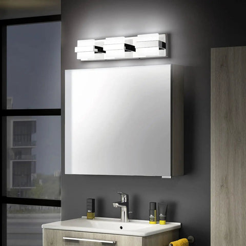 Modern Three Light Chrome Bathroom Vanity Light Over Mirror Super Easy Fifteen Minute Install Led Fixture Twenty Inch Size Bright White Light Non Dimmable For Your Home Bathroom