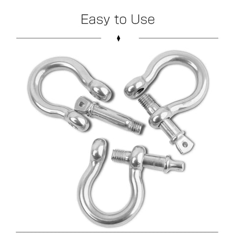Heavy Duty Marine Grade Stainless Steel Chain Shackles Built Like A Tank To Handle 1400 Pound Rated Capacity Screw Pin Anchor Rigging Hardware Rust Proof Pair, close-up view.