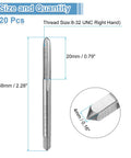 20 Piece Straight Flute Thread Tap Set For 8 32 UNC Right Hand Threading In High Speed Steel HSS 6542 Taps dimensions