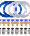 SIQUK PTFE tubing kit: 4x1m tubes (blue/white) with 8 PC4-M6 brass fittings and 8 PC4-M10 fittings for 3D printers