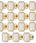 Four Leaf Clover Cabinet Knob Set 15 Pcs Zinc Alloy Pulls Gold Finish Clover Handles displayed in rows