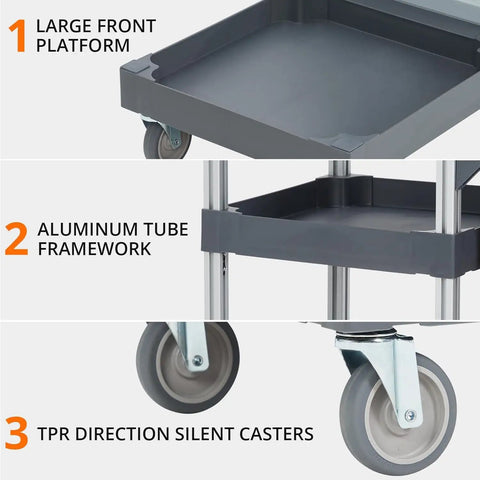 Image showing Heavy Duty 3 Shelf Cleaning Cart On Wheels With Cover And Vinyl Bag, featuring large platform, aluminum framework, TPR casters.