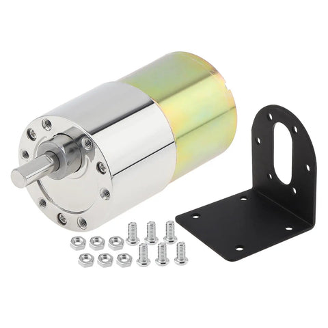12V DC High Torque Gear Motor With Eccentric Output Shaft For Smooth Oscillation And Vibration, Beefy 5 RPM Low Speed Drive, 37GB520 Gearbox Reduction, Durable Mounting Bracket Included For DIY Robotics And Projects, 6mm D shaft, bracket and bolts
