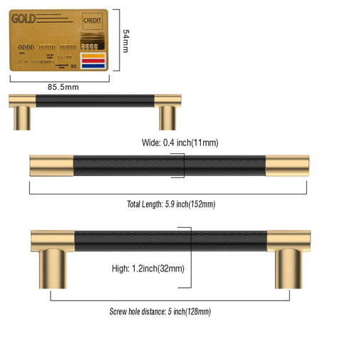 10 Pack Matte Black And Gold Knurled Cabinet Pulls 5 Inch Center To Center For Cabinets Drawers Wardrobes Durable Aluminum Alloy Construction Easy Installation And 120 Day After Sales Guarantee Model ZH0038 dimensions and size details