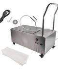 Heavy Duty 55 Liter Commercial Fryer Oil Filter Cart with stainless steel frame, hose, and accessories for easy oil filtration.