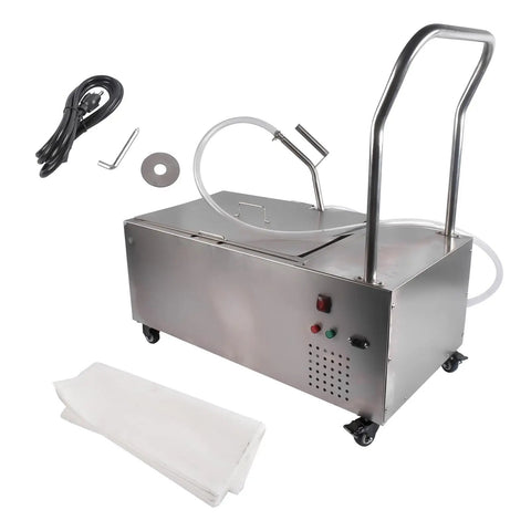 Heavy Duty Commercial Mobile Fryer Filter Cart 370W stainless steel oil filler machine with built-in pump and accessories.