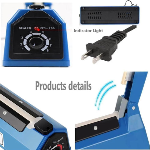 12 Inch Manual Heat Sealer For Plastic Bags Sealing Machine No Warm Up Lightweight Handheld Bag Sealer, indicator light, plug
