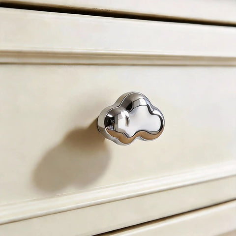 Silver Cloud Shape Cabinet Knob And Drawer Pull Set In Polished Chrome Zinc Alloy Hardware attached to dresser drawer