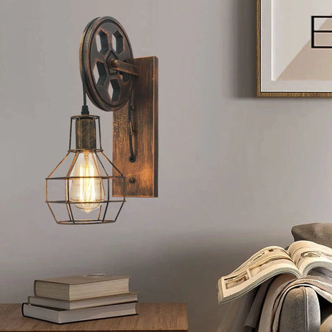 Vintage Industrial Wall Sconce Set Of Two For Rustic Farmhouse Bedroom And Hallway Lighting with open metal cage design