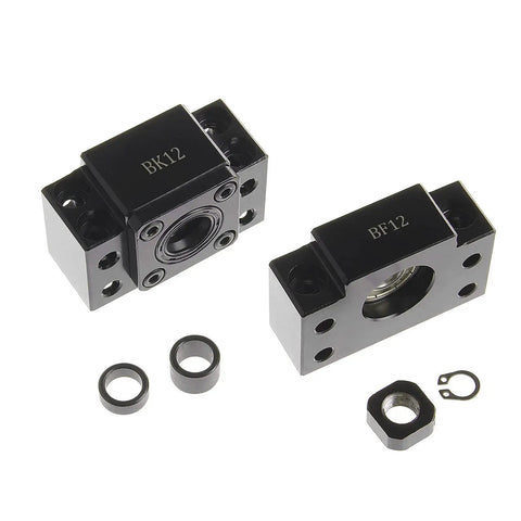 2 Pack BK12 And BF12 Ball Screw End Supports For SFU1605 RM CNC Router Parts, carbon steel, blackened, bearing blocks with components