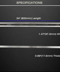 24 Inch Machinist Precision Steel Straight Edge Tool With Feeler Gauges For Checking Cylinder Heads And Engine Blocks Pro Grade, shown with dimensions.