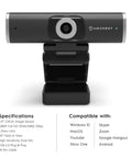 Front view of Plug And Shoot 1080P Hd Webcam With Built In Stereo Mic for Desktop PC and Laptop with privacy cover.