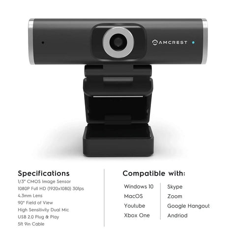 Front view of Plug And Shoot 1080P Hd Webcam With Built In Stereo Mic for Desktop PC and Laptop with privacy cover.
