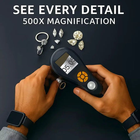 Dope Handheld Digital Microscope With Light And 2.0 Inch IPS Color Screen, Portable Magnifying Glass 500x, 8 LED Illumination, USB Compatible For Windows And Mac OS, Perfect For Jewelry, Electronics, Coins, Stamps And Macro Work, handheld in use