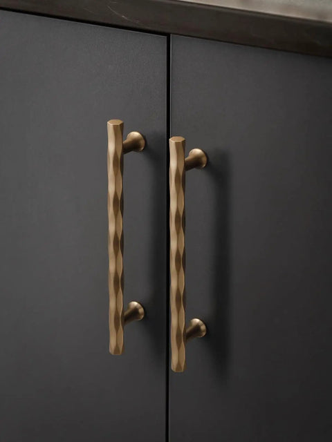 Champagne Bronze Cabinet Pulls 5 Inch Hole Center 10 Pack No Brainer Durable Hammered Sleek Handles installed on cabinet