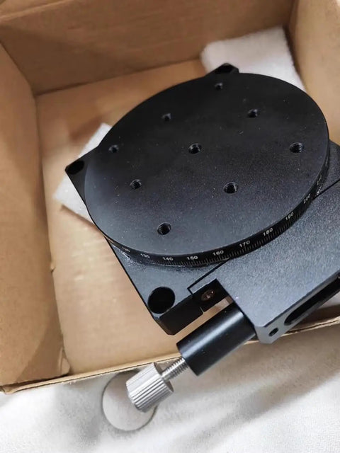 R Axis Rotary Stage Pro Grade with 360 Degree Rotation and Micrometer Micro Adjustment, black aluminum alloy RS90 L, in box