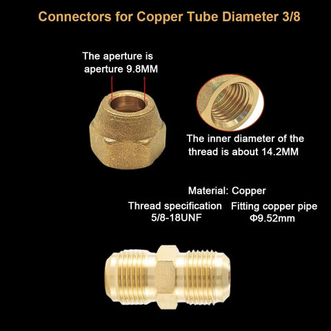 2 Pack Copper Pipe Extension Joint Connectors For Air Conditioning Lines Quick Connect Flare Nut Adapters For Three Eighths Inch And One Quarter Inch Copper Tubes No Weld DIY Friendly HVAC Piping Tighten With Wrench Durable And Reliable brass thread specifications
