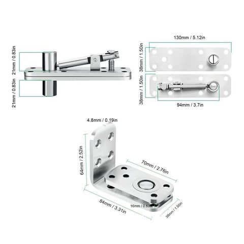 Hidden Door Hinge Stainless Steel Pivot Hinge For Secret Doors Bookcase And Shelf 600 Lbs Load Bearing 180 Degree Rotation shown in dimensions