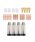 Top 26Pc MIG Welder Accessory Kit For MB 24KD Gun With Snappy Gas Nozzles Ceramic Shunts And Red Copper Contact Tips Ready To Go components layout