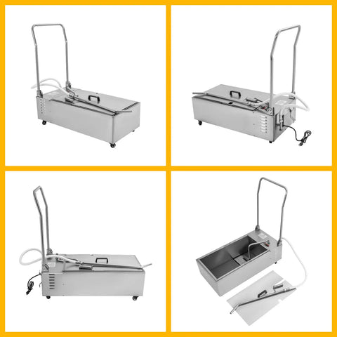 Heavy Duty Mobile Fryer Oil Filter Cart 370W 55 Gallon stainless steel filtration system with pump and wheels showing multiple angles.
