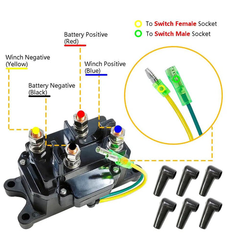 12V 250A Winch Solenoid Relay Contactor With Terminal Caps And Rocker Thumb Switch For ATV UTV wiring diagram