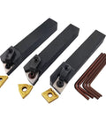 Front view of 3× 5/8-inch indexable carbide lathe turning tool insert holders with CNMG/WNMG/TNMG inserts and hex keys