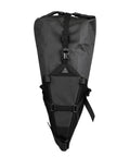 BackLoader X 15L Waterproof Bike Bag With Air Purge Valve Secure Mount 5 Kg Load, black, attached view, bikepacking gear.