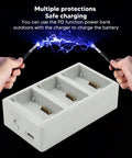 Three Port Drone Battery Charging Station for Mini 3 Pro and Mini Series with fast efficient charging shown with power cables.