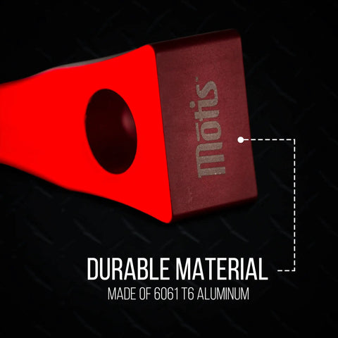 Close-up of red Forcible Entry Wedge Set For Doors And Windows, Heavy Duty Aluminum Door Stopper And Pry Tool, firefighter aid