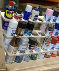 US Made Spray Can Lube Holder And 24 Slot Storage Rack Wood Shelf Organizer Case Built From Baltic Birch Plywood filled with cans