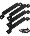 6-1/2 Inch Sliding Barn Door Handle Pull Set Of 4 In Black Steel For Doors Gates Garages Sheds And Closets with screws included