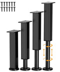 Adjustable Metal Furniture Legs Four Pieces 10 To 18 Inch Beefy Heavy Duty Replacement Feet with Non Slip Base, shown with screws