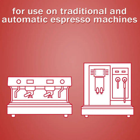 Diagram showing compatibility of Barista Grade Espresso Machine Cleaning Tablets with traditional and automatic espresso machines