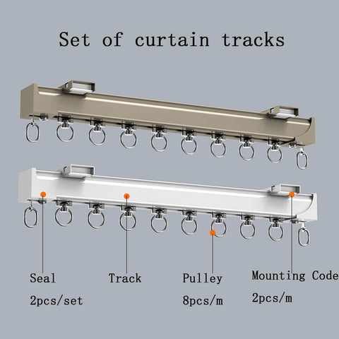 Heavy Curtain Tracks For Bay Windows With Silent Sliding Rods, Adjustable 3.3Ft To 19.7Ft Wall Or Ceiling Mount System In White
