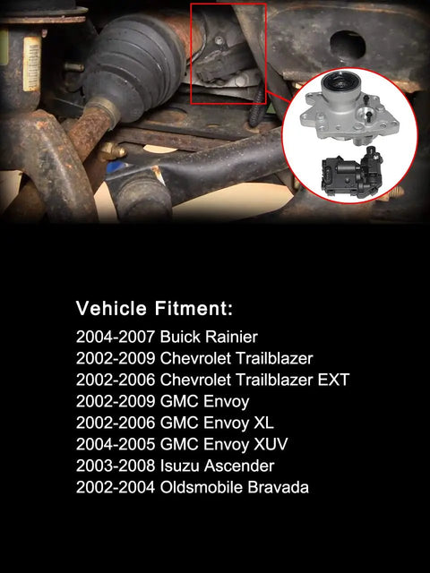 Chevy 4WD Front Differential Axle Actuator Disconnect Housing Replacement For Trailblazer Envoy Bravada Ascender 9-7x 2002 2009 Intermediate Shaft Bearing Assembly Upgrade Easy Install undercarriage view