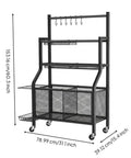 Heavy Duty Rolling Storage Rack And Athletic Gear Cart With Mesh Shelves Iron Frame For Gym Basement Garage Setup, 60.3in tall.