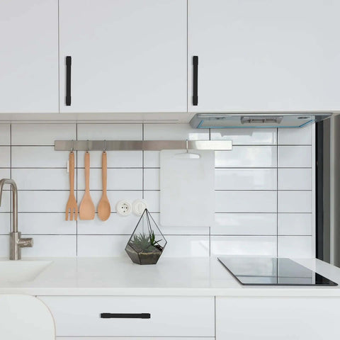 2 Pack Slick Matte Black Cabinet Handles 6-1/4 Inch 160mm Long Kitchen Cupboard Drawer Pulls on modern white cabinets
