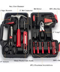 39 Piece General Tool Set For Home DIY Projects With Portable Red Toolbox Case Essential Household Hand Tool Kit Open View