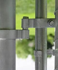 Two Pack Chain Link Fence Gate Hinge Set With Galvanized Steel Clamp On Hardware For Two And Three Eighths Inch Posts Close-up