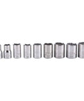 32Piece Pro Grade Drill Bits And Socket Set With Stainless Steel Heads showing 9 metallic sockets for repairs and DIY projects.