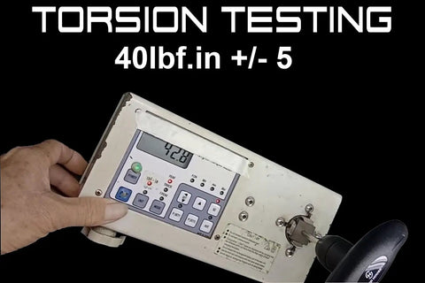 40lbf Torque Golf Wrench For Driver And Fairway Hybrids being tested for torsion with a digital device showing torque measurement.