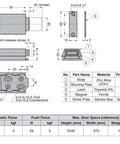 MLZN80BL ML-ZN80BL metal magnetic latch with zinc alloy body and stainless strike plate, front and side views