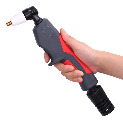 PT31 Plasma Torch Head With Anti Slip ABS Handle for Cut 50, showing copper nozzle and switch in hand