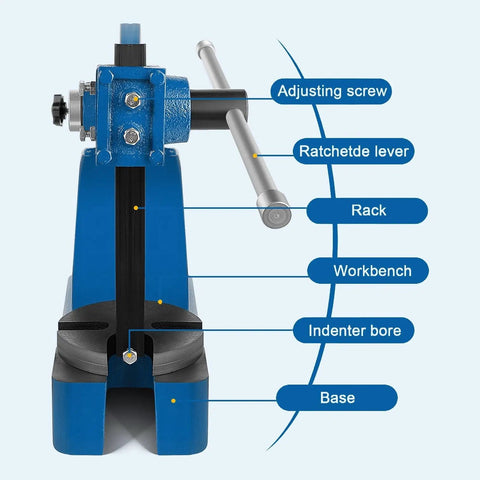 Rock Solid Manual Arbor Press Crafted From Heavy Duty Cast Iron For Precision Stamping Metal Bending And Punching Tasks, showing key components.