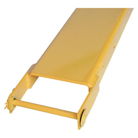 Heavy Duty Pin Lock Forklift Extensions Boss Level Steel Bars 4000 Lb Capacity No Sweat Mounting yellow rig attachment.