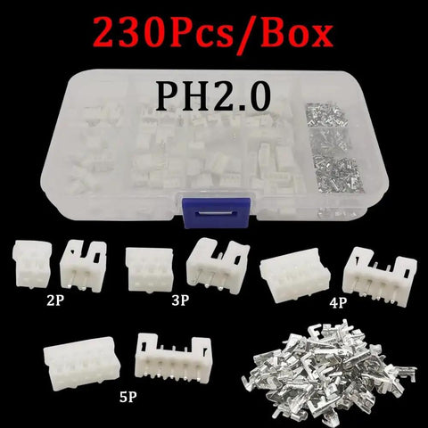 Awesome 230 Pc Jst Ph 2.0 Wire Terminal Kit With 2.0mm Pitch For 2P 3P 4P 5P Housing Pin Headers And Male Female Soldering Connectors Perfect Diy Electronics Projects Plus Super Easy To Install Great Value Bundle, 230-piece PH2.0 connector kit in plastic box