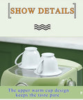 Get Your Daily Java Fix With This Dependable Home Espresso Maker And Coffee Machine Featuring Built In Grinder And Creamy Milk Frother Semi Automatic Heat Display For Smooth Barista Level Shots In Fresh Green Finish, showing white cups on warming tray.