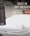 100 Qt Wheeled Marine Cooler With Fully Insulated Lid And Body Keeps Ice Up To Five Days In 90 Degree Heat Holds 160 Cans UV Coated Exterior And Rust Resistant Stainless Hardware Built Tough For Weekend Adventures with built-in cup holder.