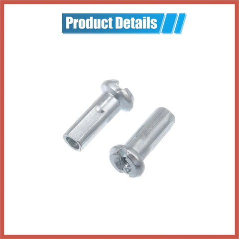 Close-up of stainless steel nipples from 14G J Bend Galvanized Bike Spokes 305mm 12 Inch With Brass Nipples 36 Piece Replacement Kit